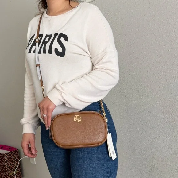 NWT , Tory Burch Britten camera Brown and gold  Leather Crossbody Bag - Picture 14 of 15